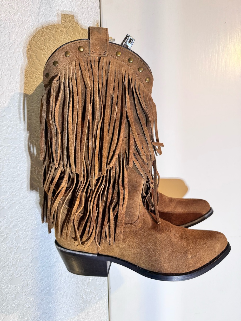 Women's Suede Fringe Western Booties - Brown